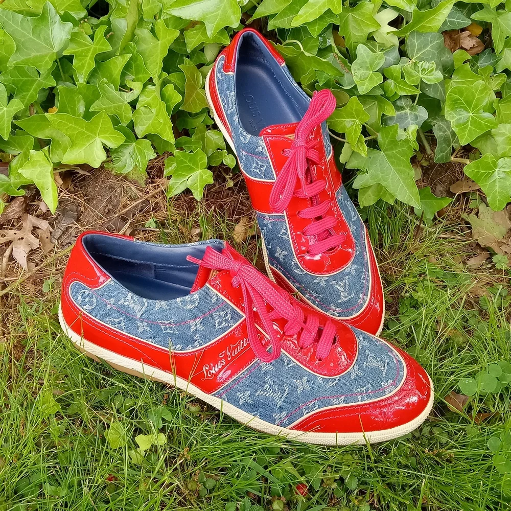 Vintage Louis Vuitton Denim and Red Patent Leather sneakers size 39/8.5
